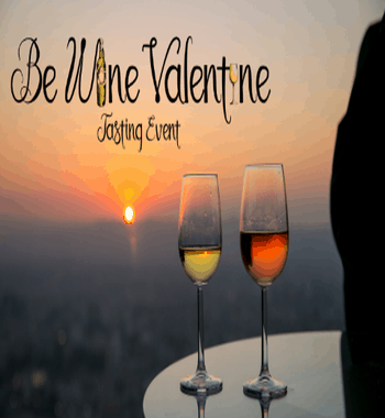 Be Wine Valentine poster with 2 full wine glasses